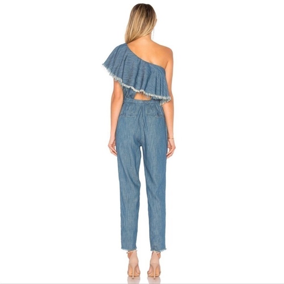 Blank NYC Making Waves Cotton Jumpsuit XS Frayed One Shoulder Back Cutout Pants - Picture 10 of 16